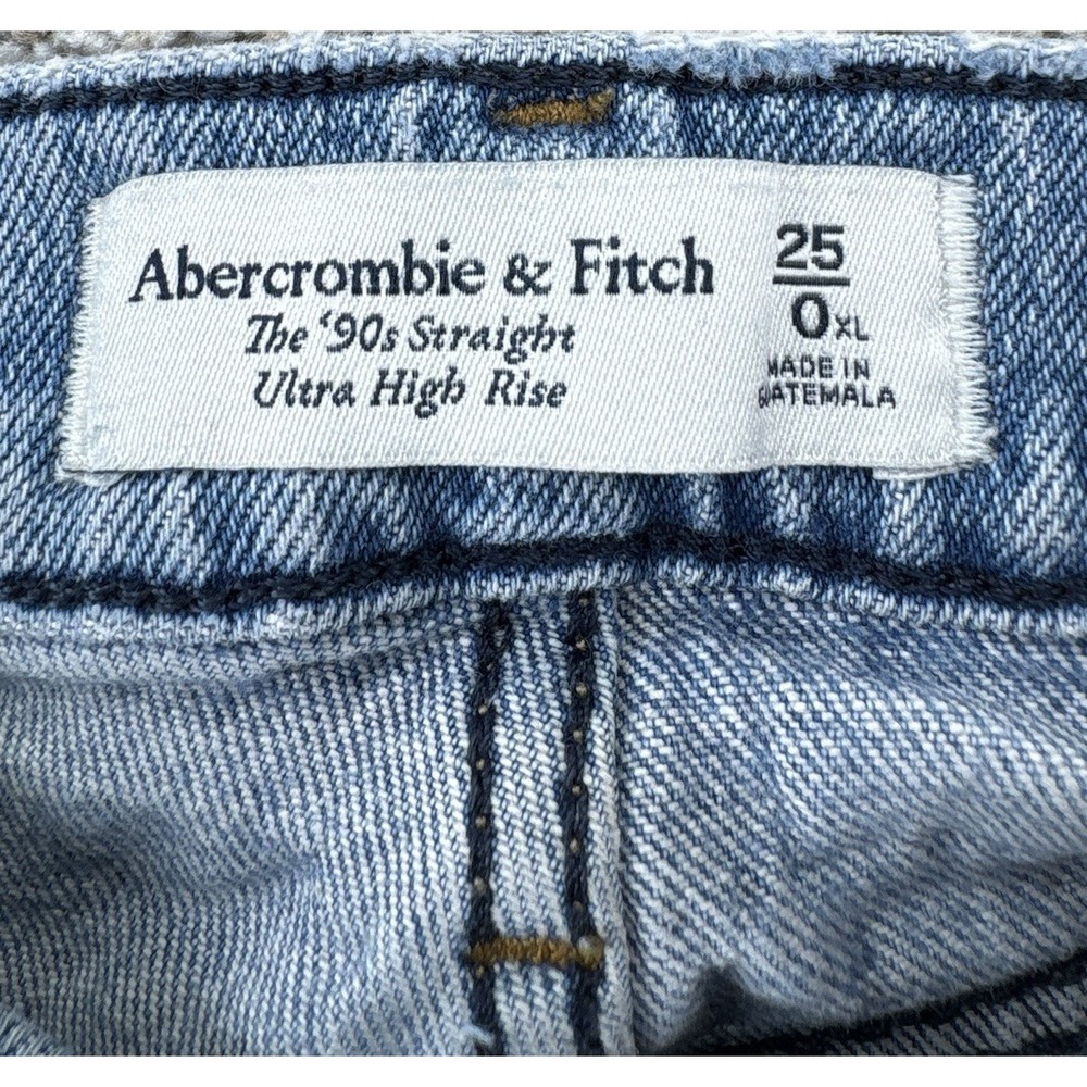 Abercrombie & Fitch 90s Straight Ultra High Rise Criss-Cross 25/0 XL Light Wash - Picture 5 of 14